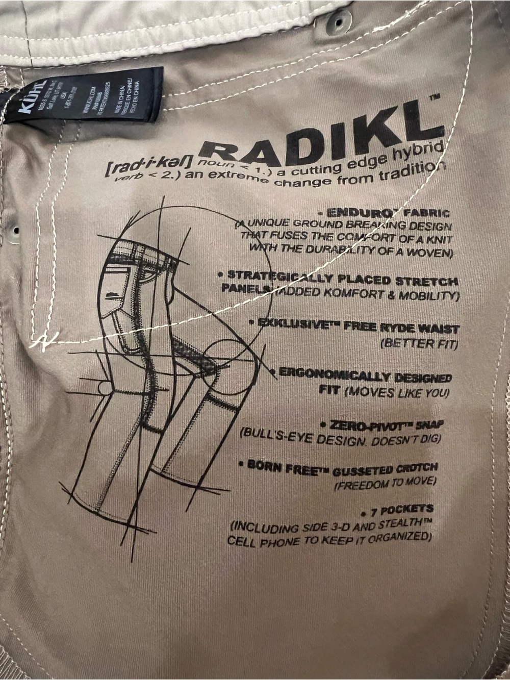Kuhl Free Radikl Pants Mens 36x32 Dark Khaki Hiking Climbing Stretch Outdoor - Picture 11 of 11